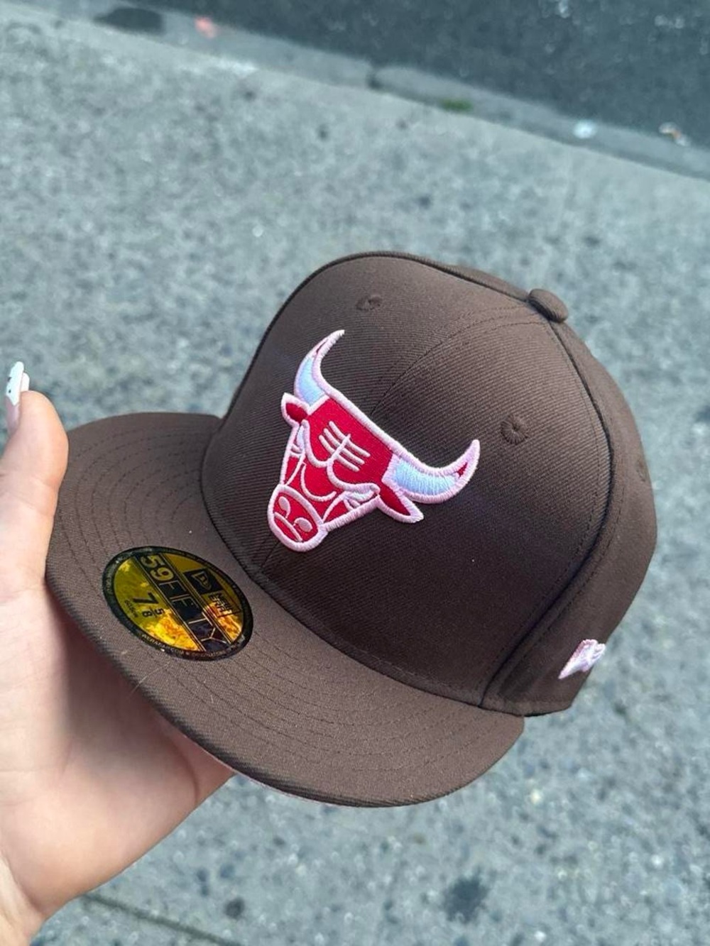 NBA Brown Snapback Hat with Pink & Red Bulls Logo